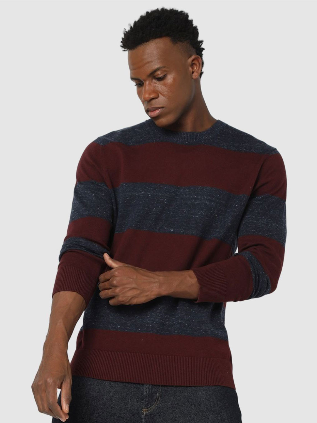 GAP Men Colorblocked Pure Cotton Round Neck Pullover Sweaters