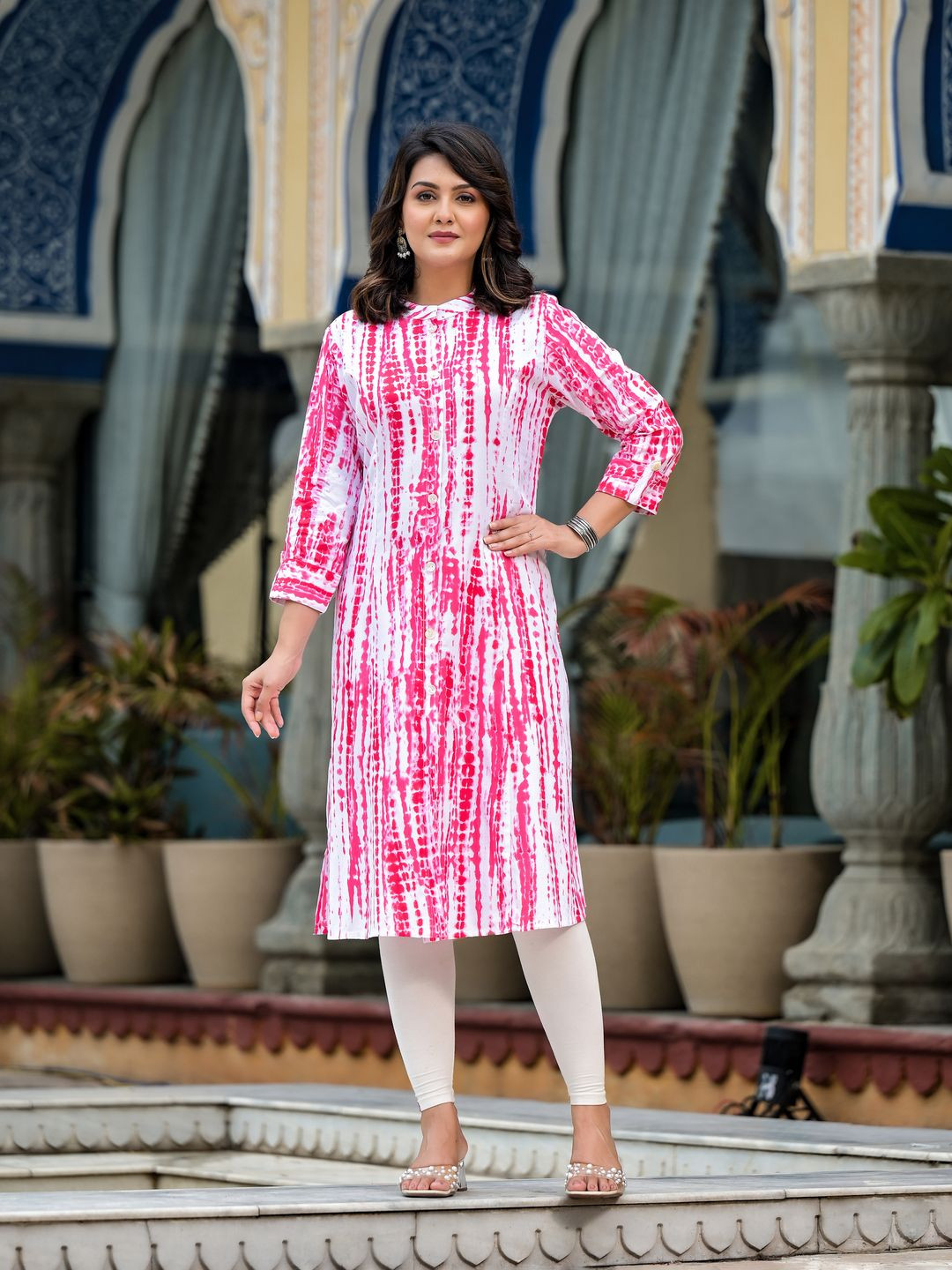 ROPADEMODA Shibori Printed Mandarin Collar A-Line Kurta