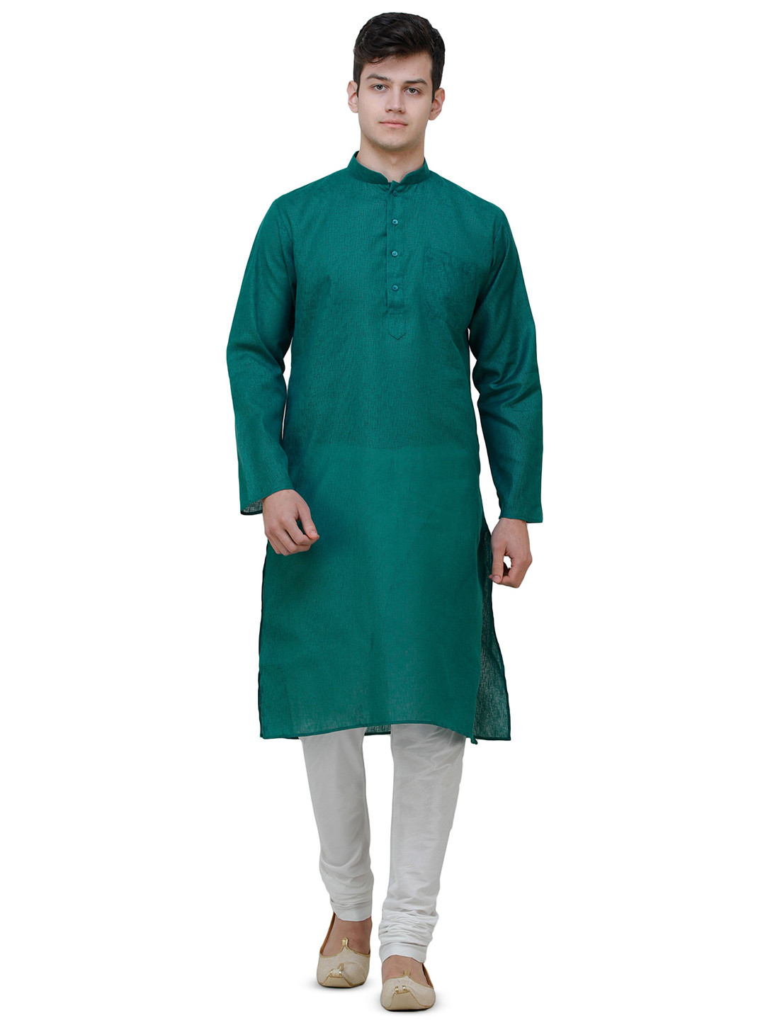 Exotic India Men Casual Kurta Pajama Set with Zero Checks in Weave
