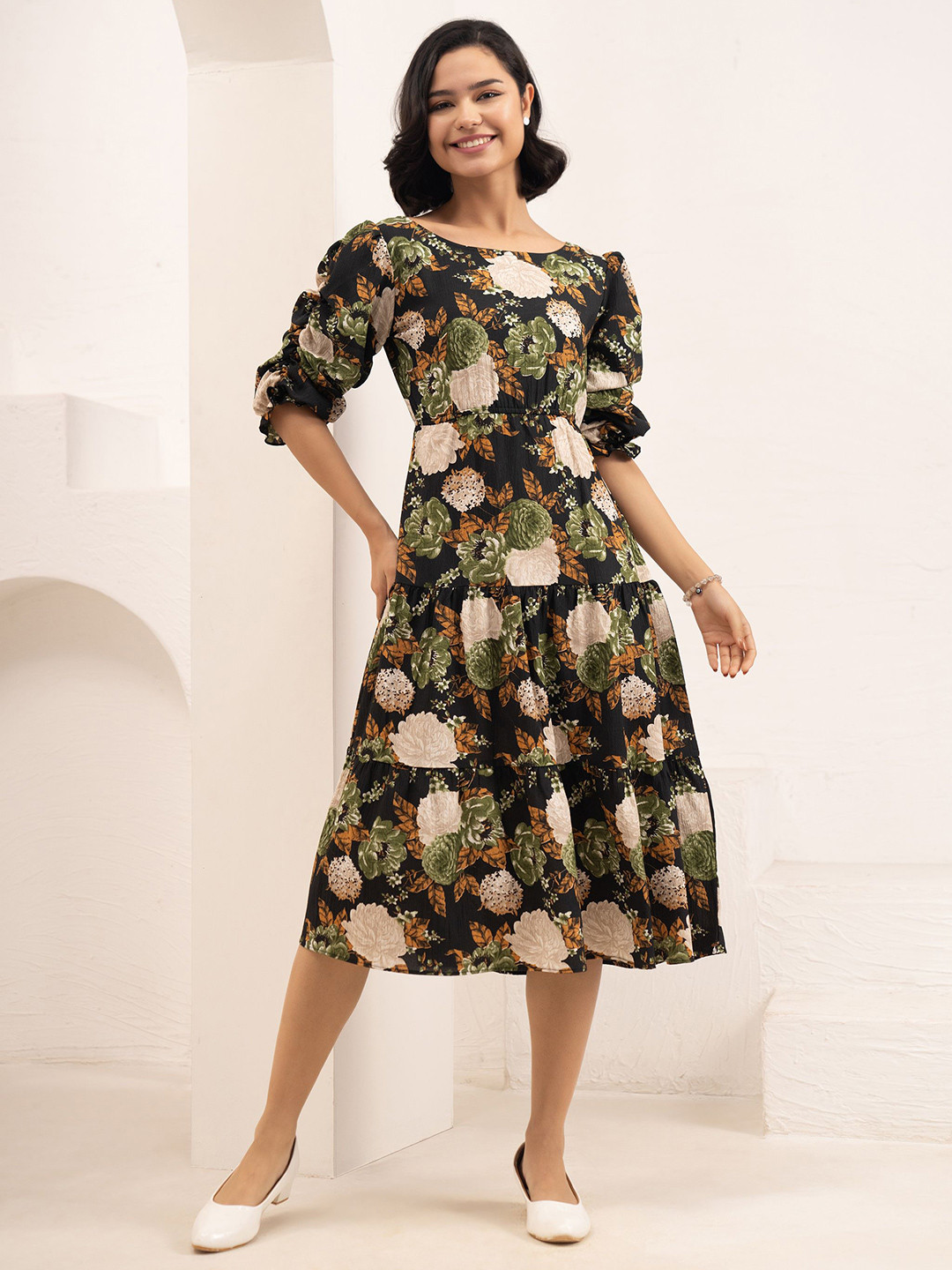 AASK Women Printed Delta Fit and Flare Dress