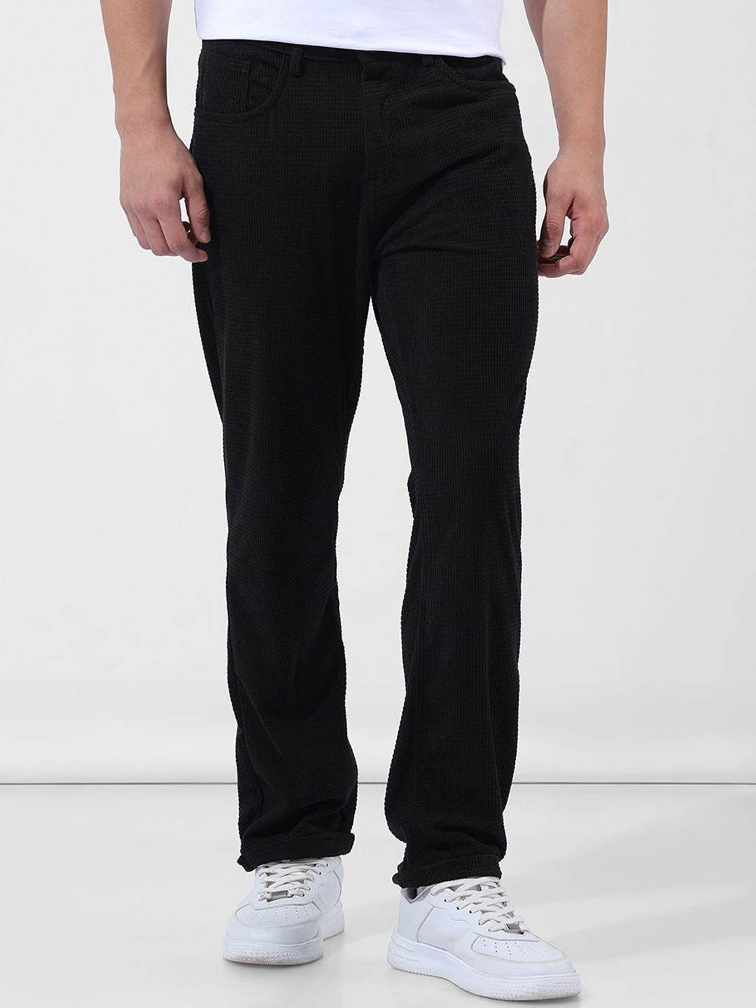 The Indian Garage Co Men Textured Straight Fit Trousers