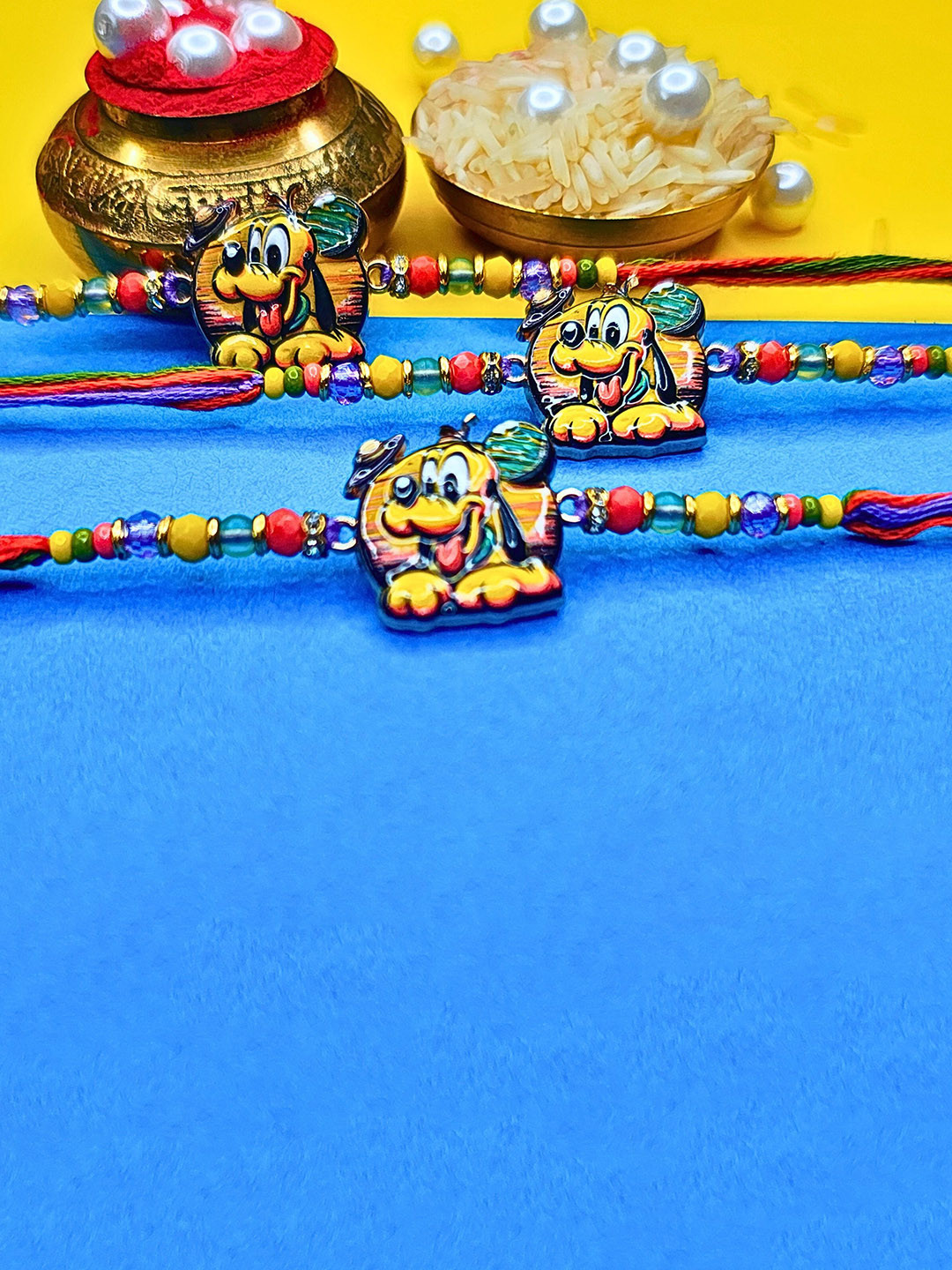 MANSIYAORANGE Set Of 3 AD Stones Studded & Beaded Cotton Thread Rakhi