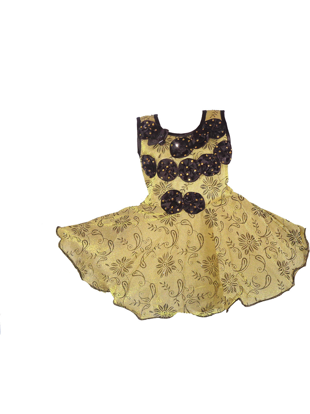 VILLATA FASHION Kids Girls Ethnic Motifs Georgette  Gold Toned Frock