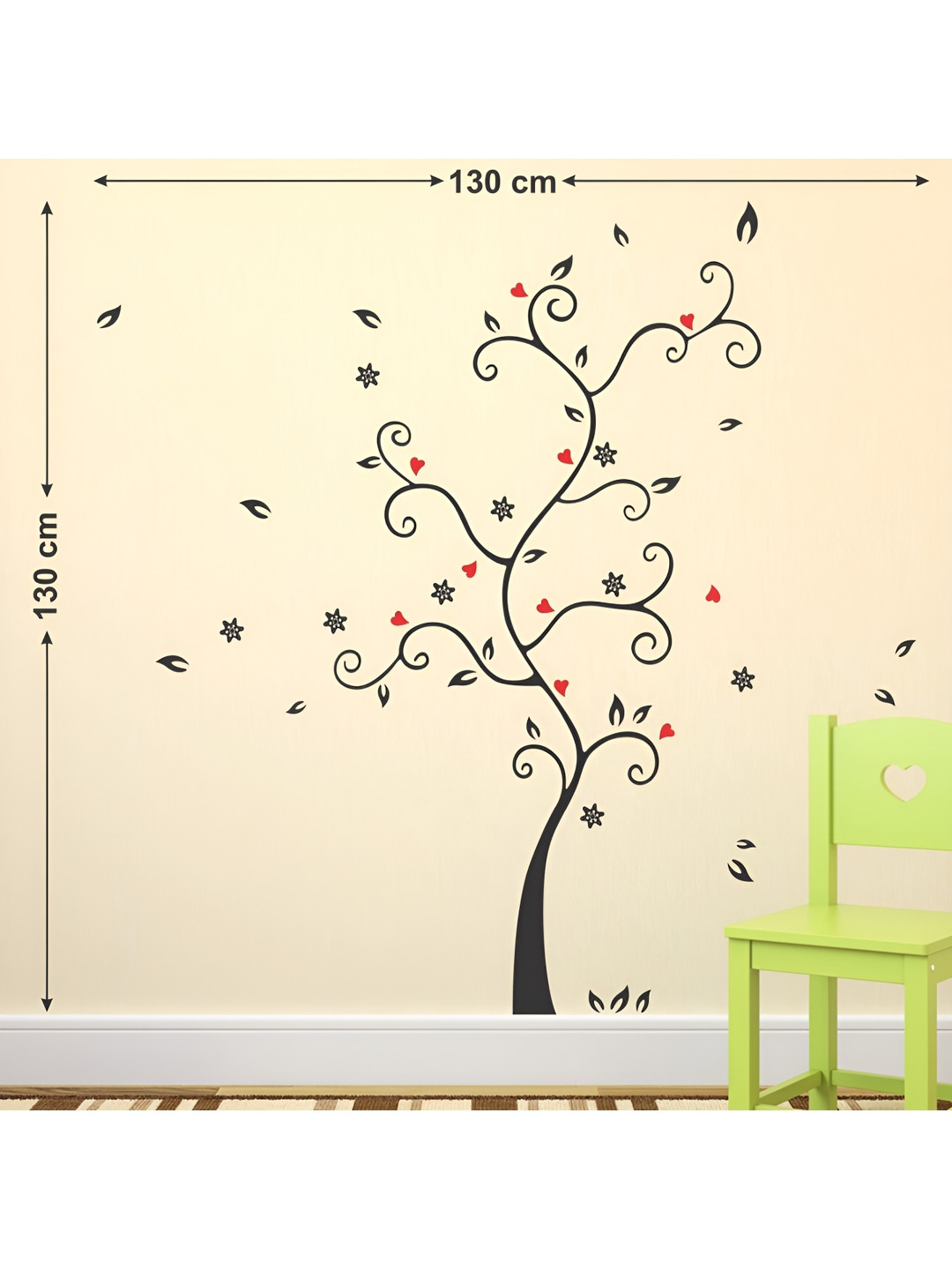LANSTICK Black & Red Printed Beautiful Tree Design Decorative Self Adhesive Wall Sticker