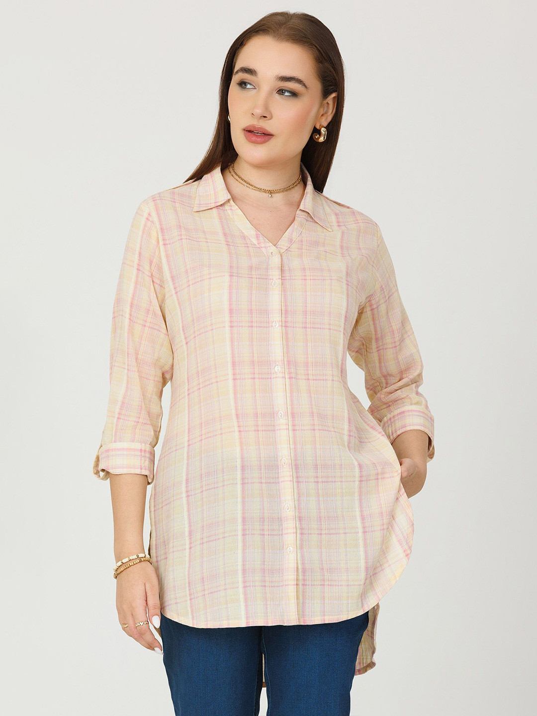 Mustard Tartan Checked Above the Keyboard Collar Casual Shirt