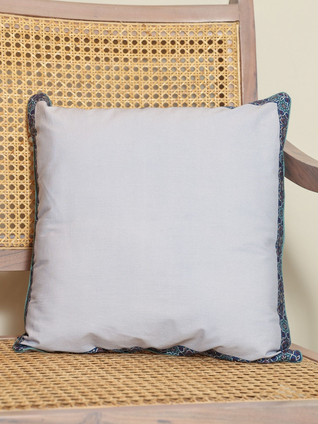 Crown of Poppies Meadow White Cotton Square Cushion Cover