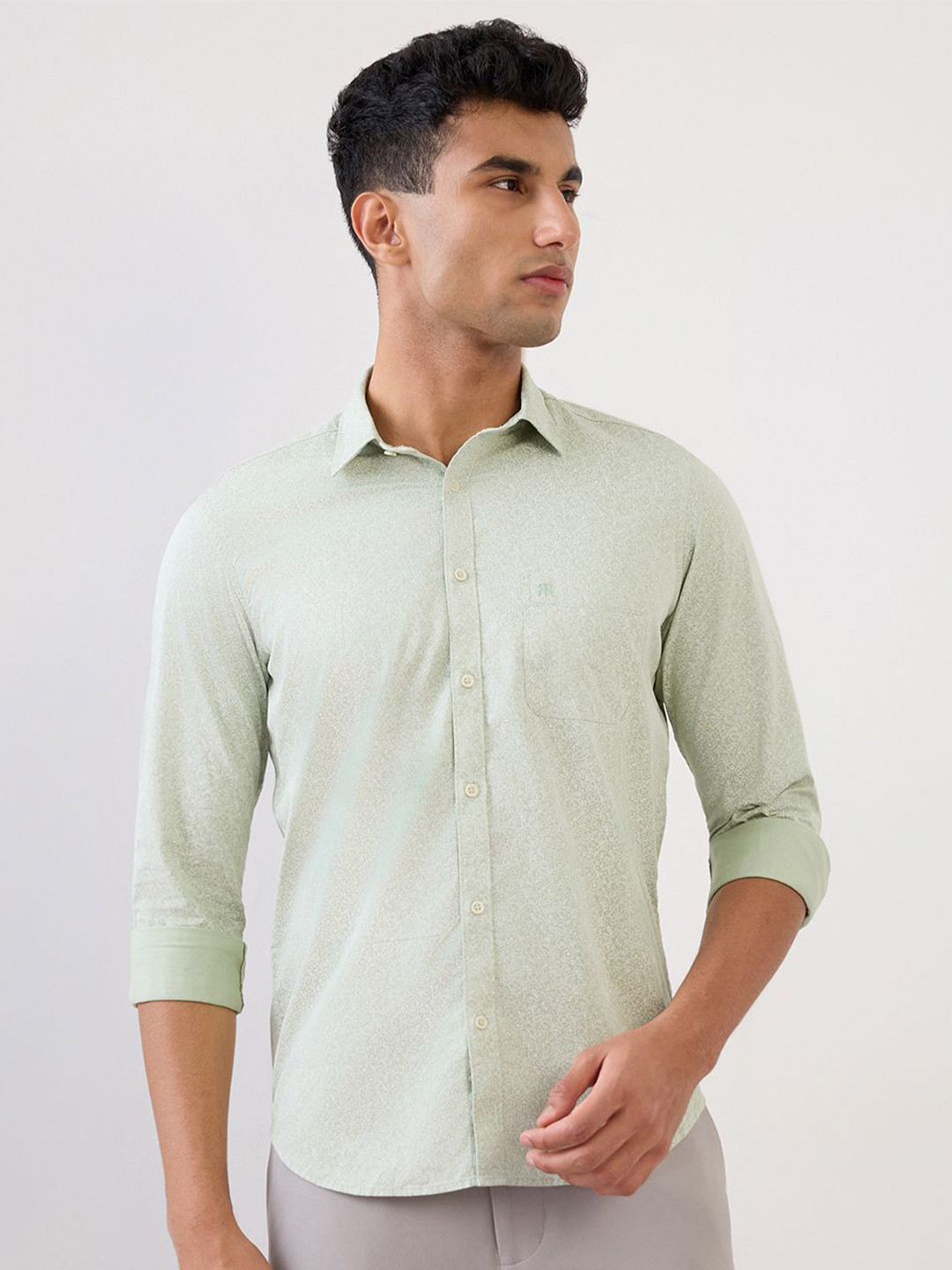 Raymond Floral Printed Semi Semicutaway Collar Pure Cotton Casual Shirt