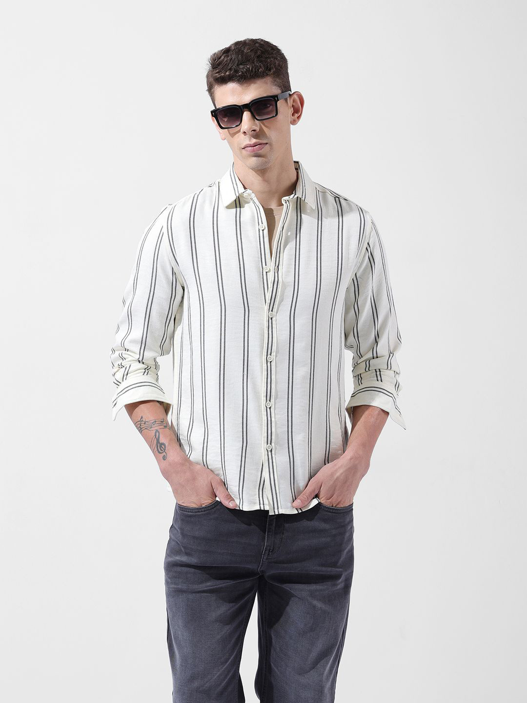 The Indian Garage Co Striped Cutaway Collar Casual Shirt