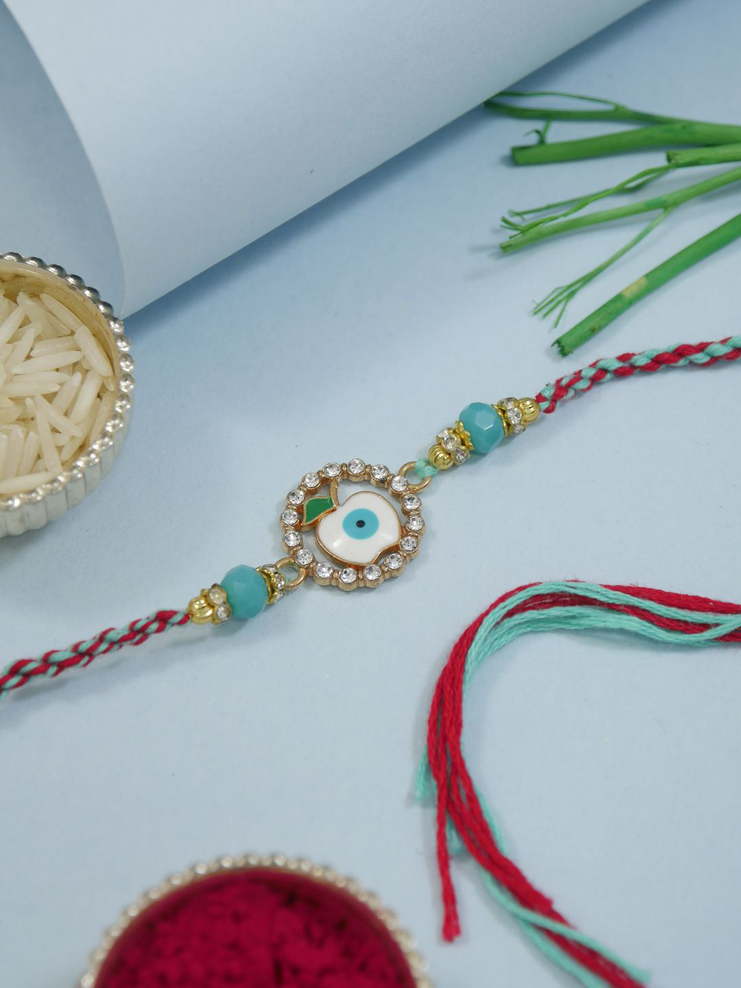 I Jewels Apple Evil Eye Thread Rakhi With Roli Chawal