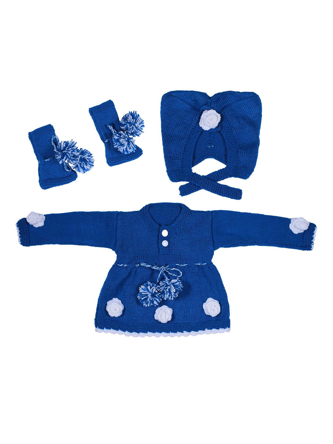 MANJURALA Girls Woollen Jumper Dress With Cap And Socks