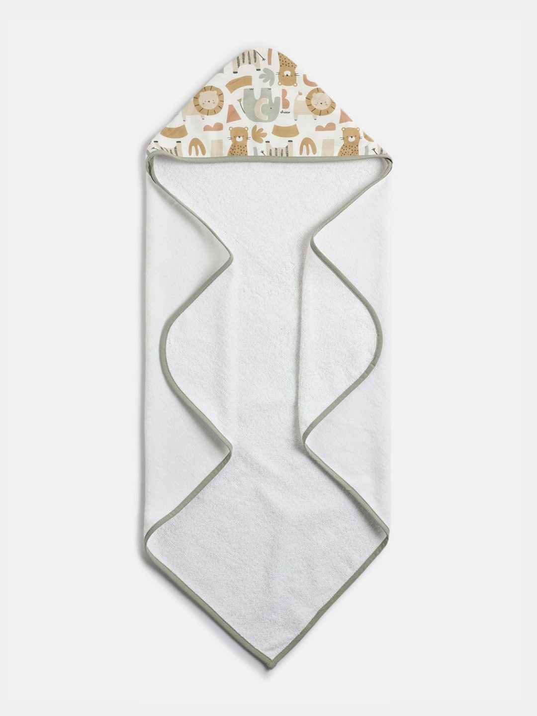 Chicco Kids White & Green Printed Pure Cotton 380 GSM Bath Towel