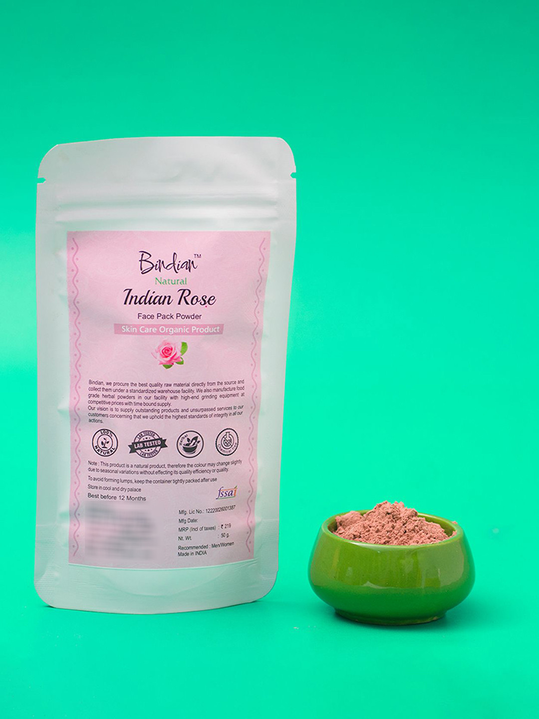 Bindian Rose Face Pack Powder For Natural Glow - 50 g