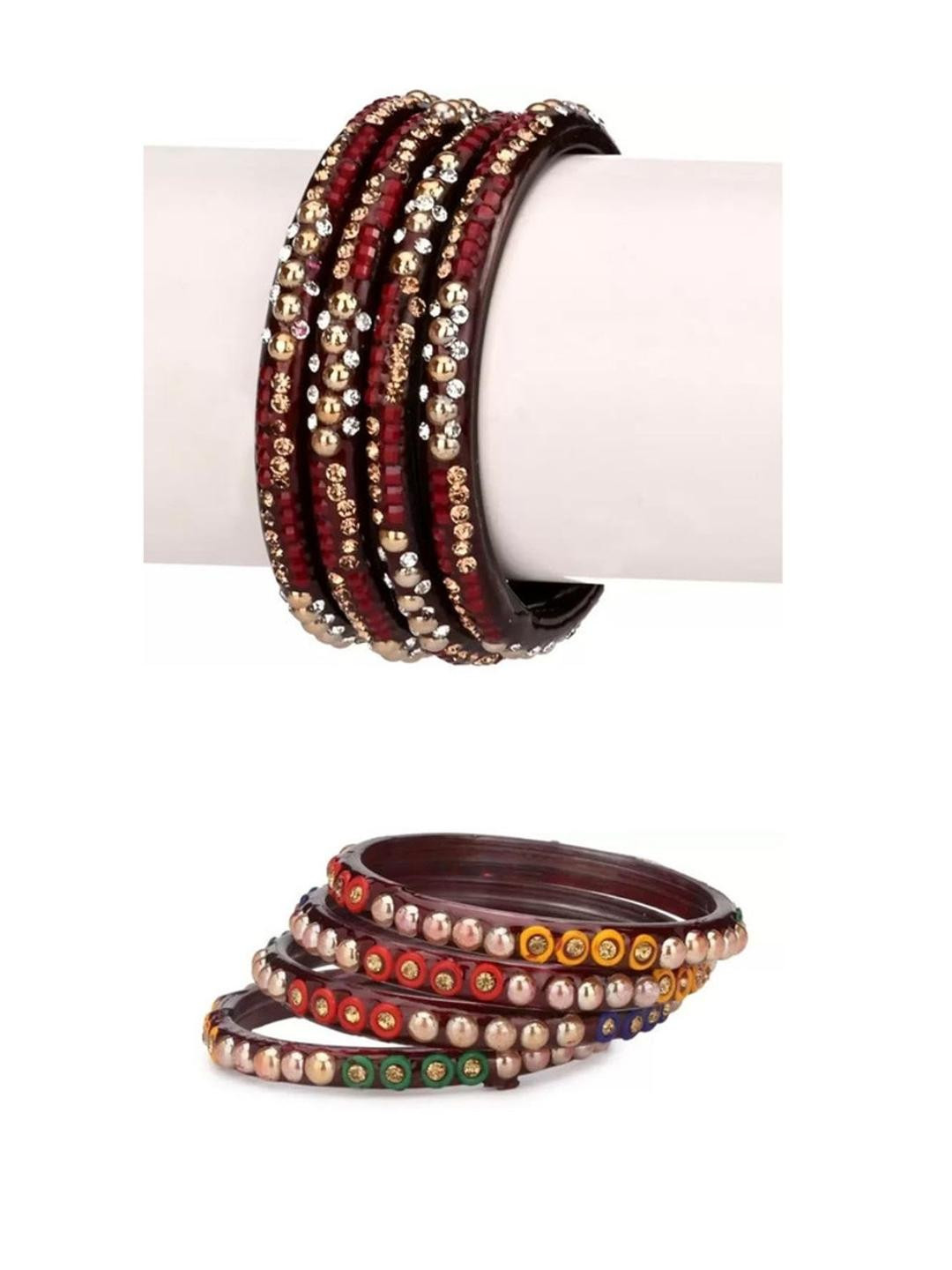 Somil Fashionable Glass Bangles Set  Combo of 2 With Colorful Chips & Beads Pack Of 8