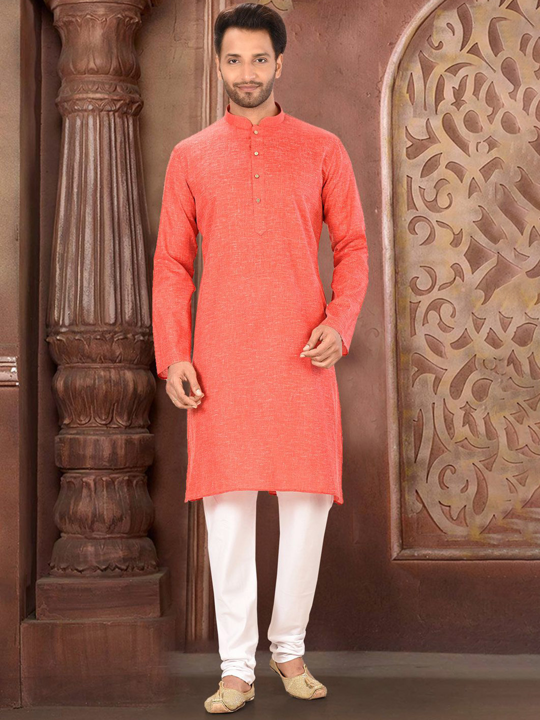 RANAK Men Mandarin Collar Regular Pure Cotton Kurta Set