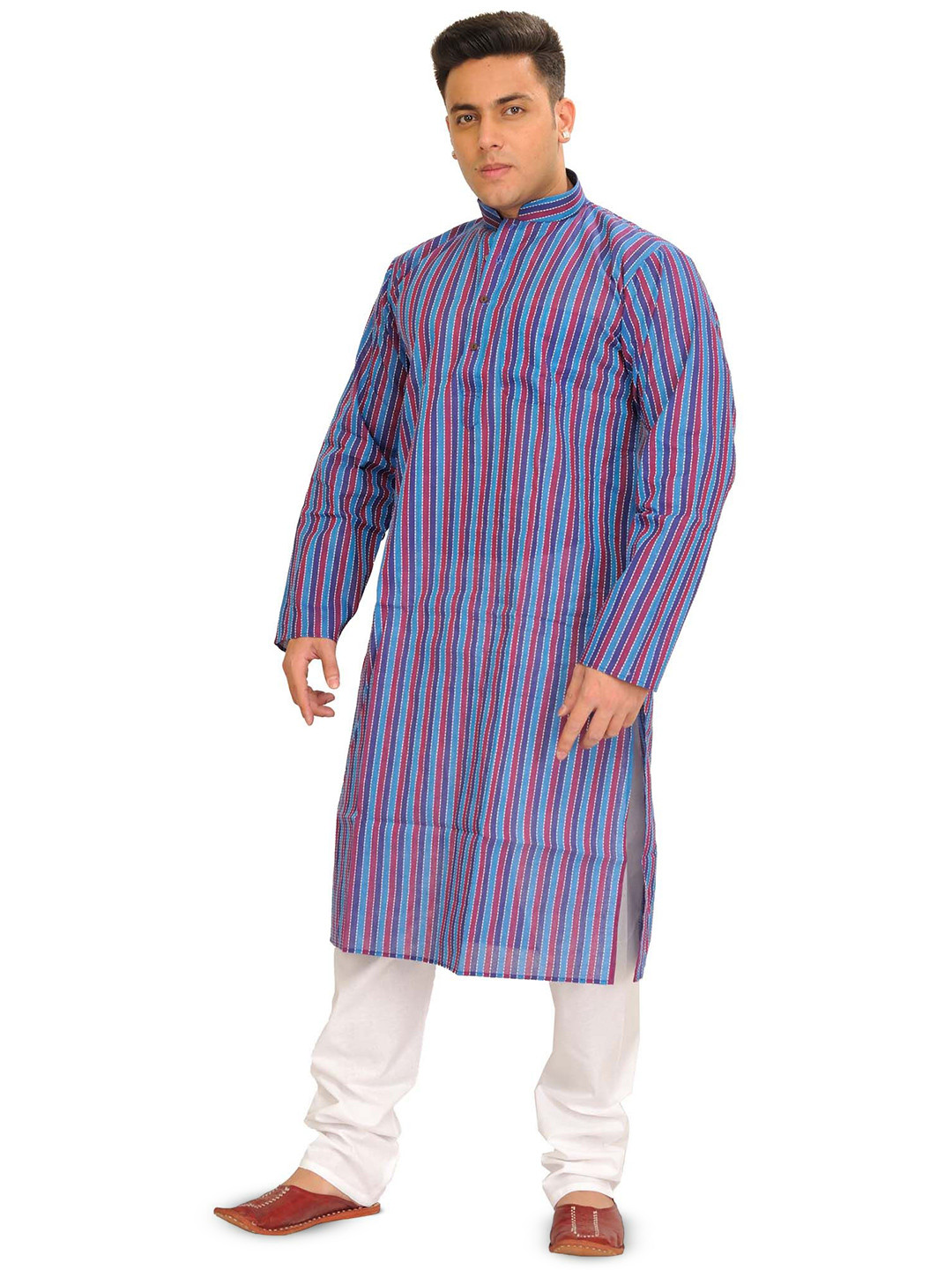 Exotic India Men Casual Kurta Pajama Set with Printed Stripes and Straight Stitch