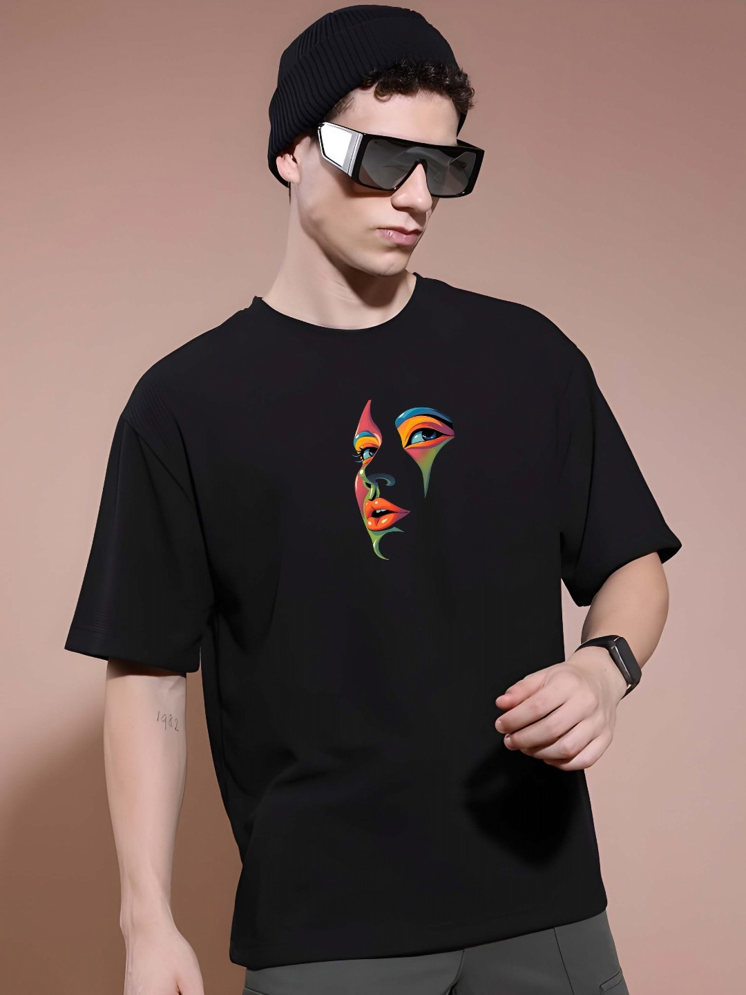 KAIDO Graphic Printed Round Neck Drop-Shoulder Sleeves Cotton Oversized T-shirt
