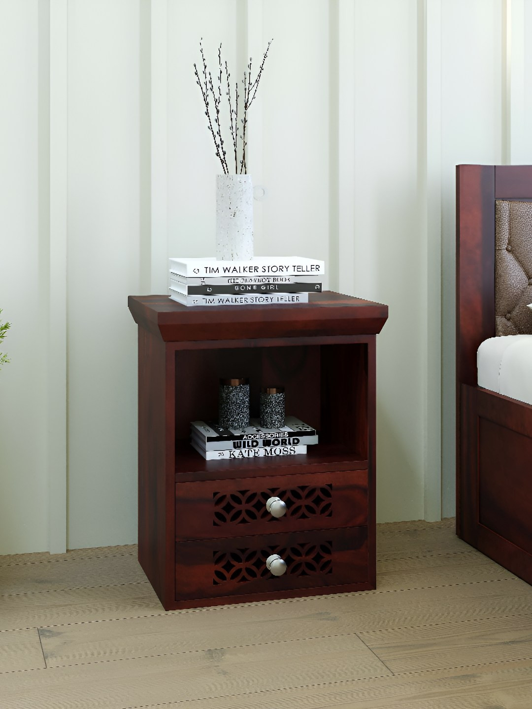 Wood Inspire Sujo Brown Wooden Rectangle Bedside Table