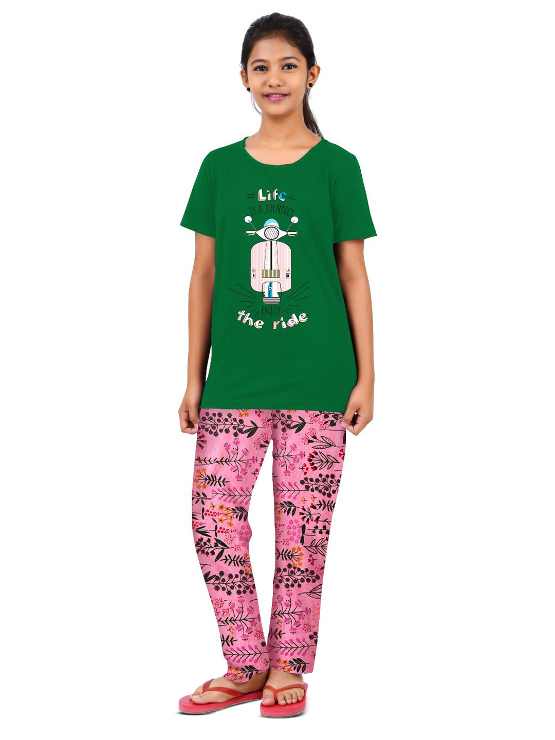 GCYX Girls Printed Short Sleeves Pure Cotton T-shirt With Pyjama