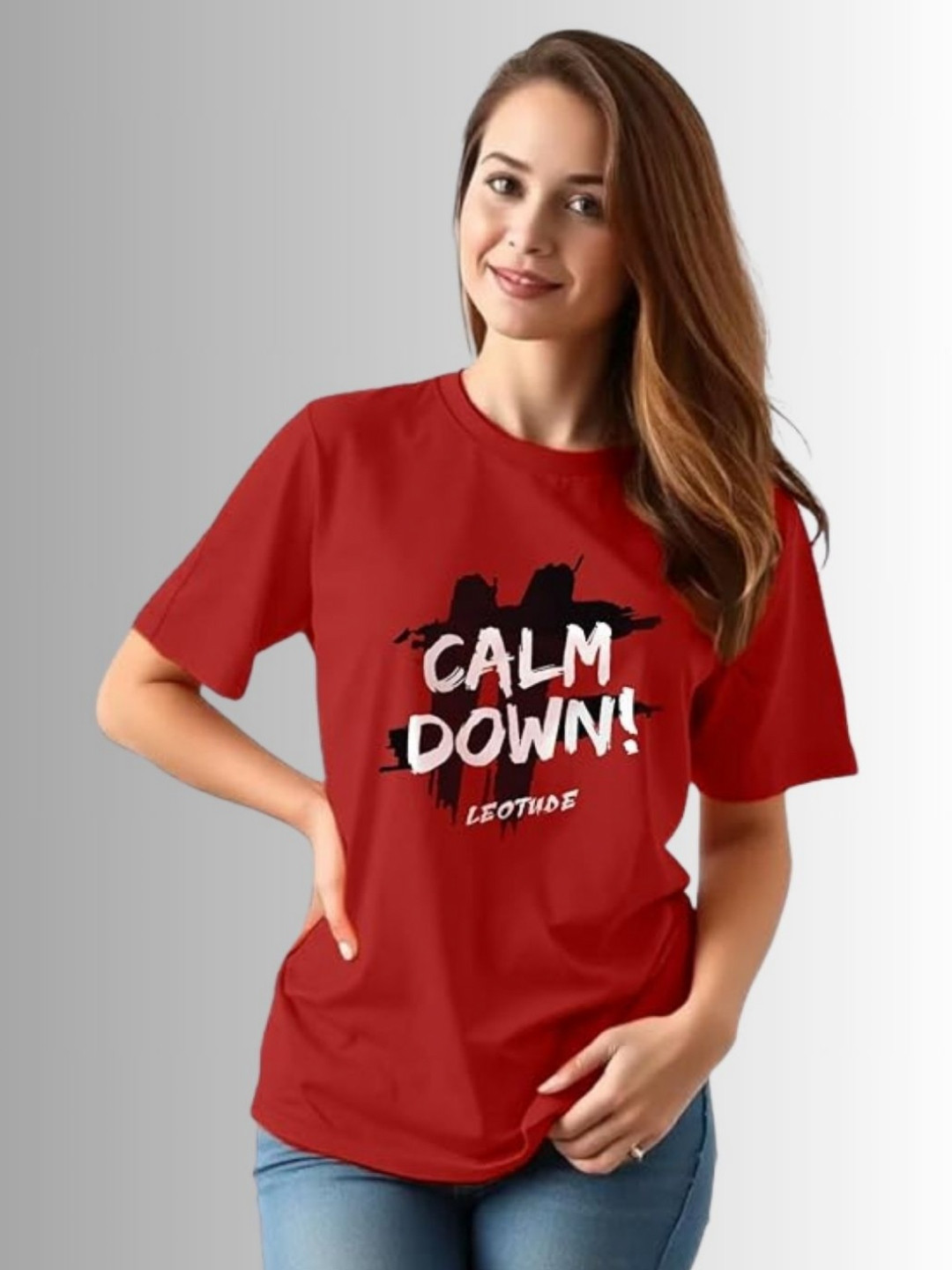 Leotude Typography Printed Round Neck Loose Fit T-shirt