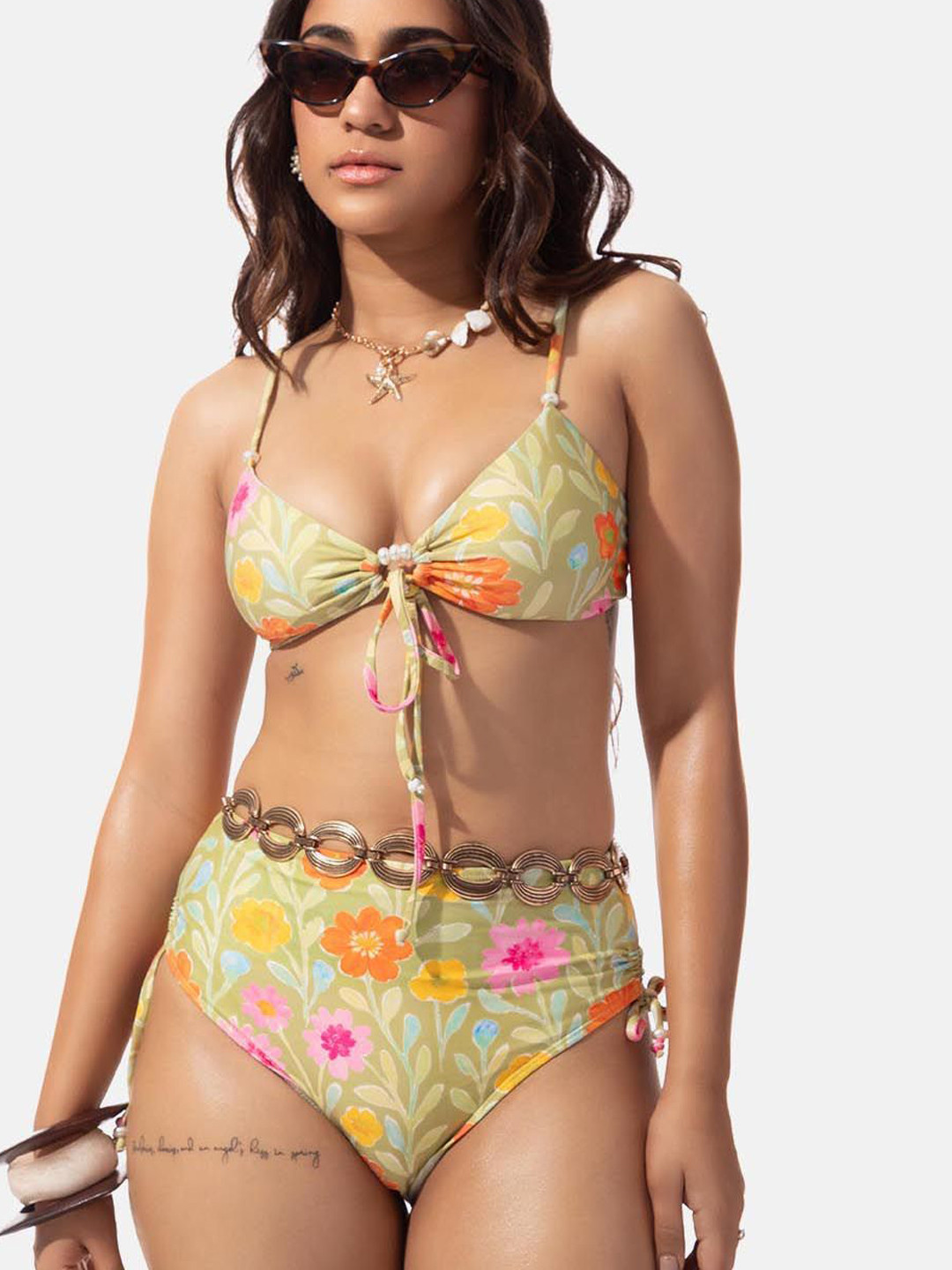 Lemonlords  Printed Front Tie Bikini Top