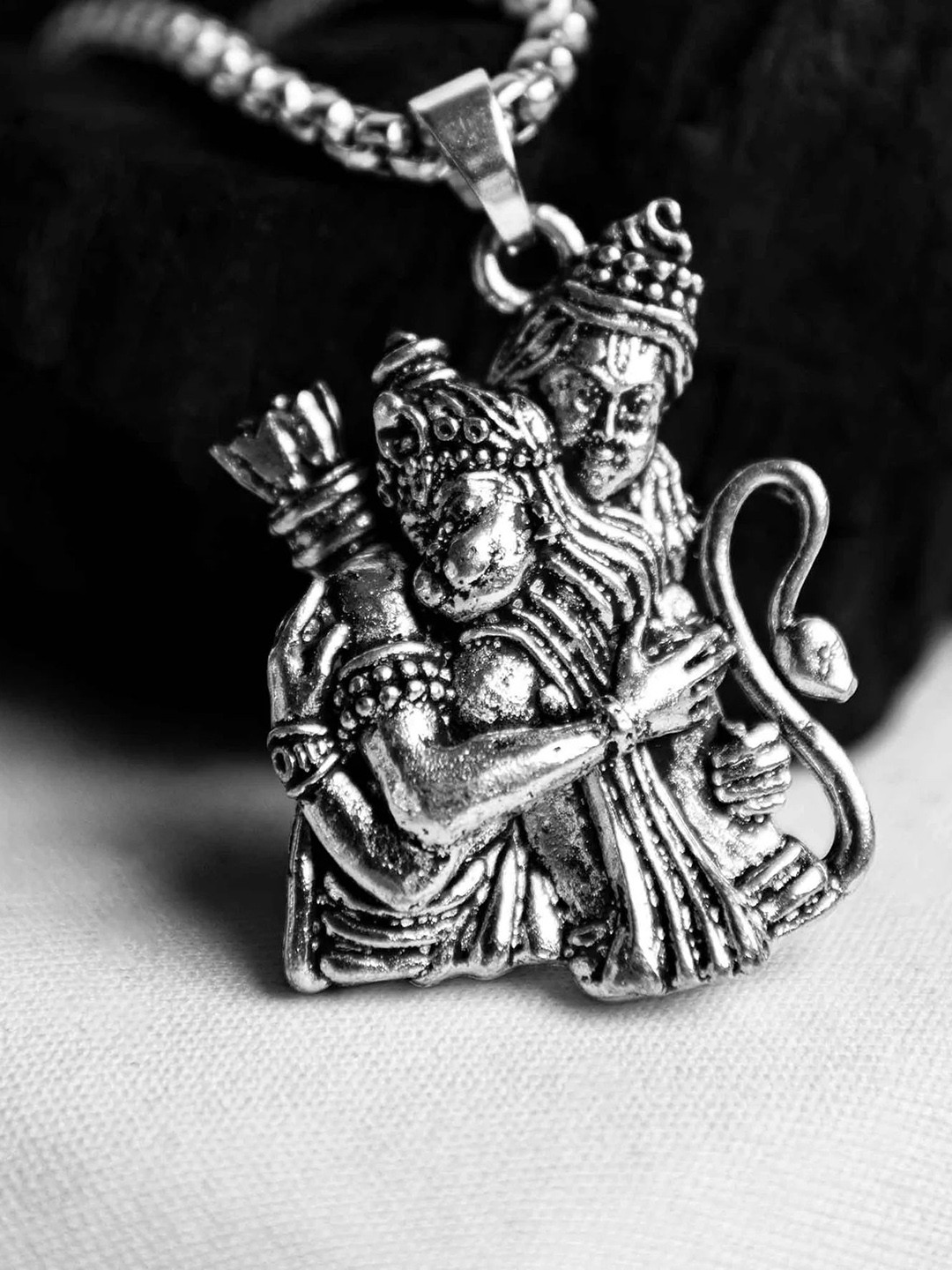 P. R. PRINTS Stainless Steel Silver-Plated Ram Hanuman Ji Milan Pendants With Chains