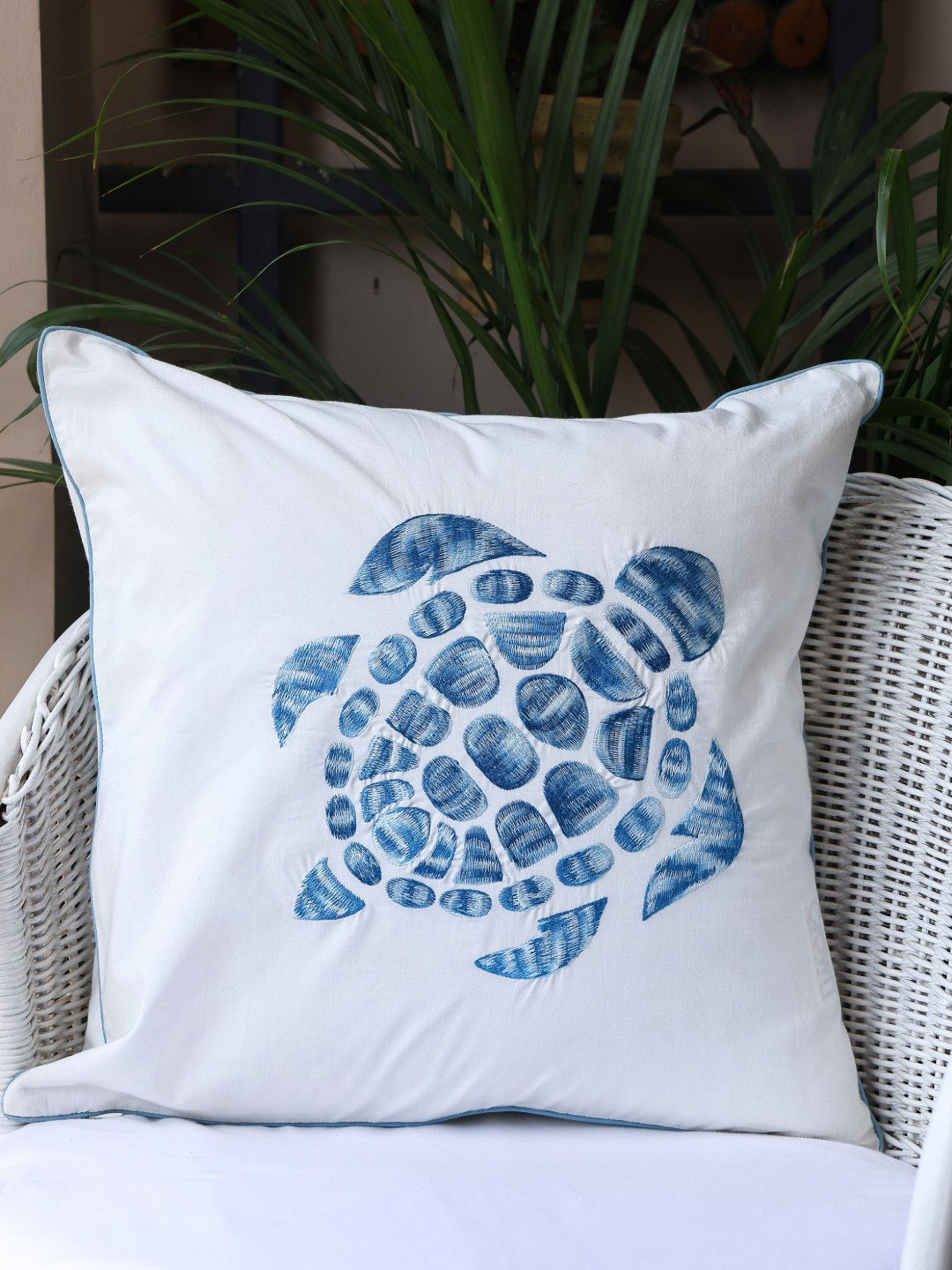 Crown of Poppies Coastal Essence White Animal Printed Cotton Square Cushion Covers