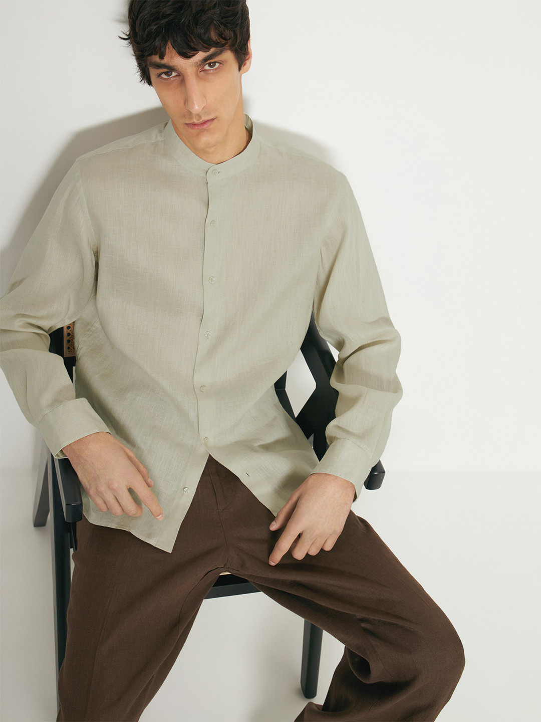 THE BEETEL HOUSE Band Collar Cotton Classic Shirt