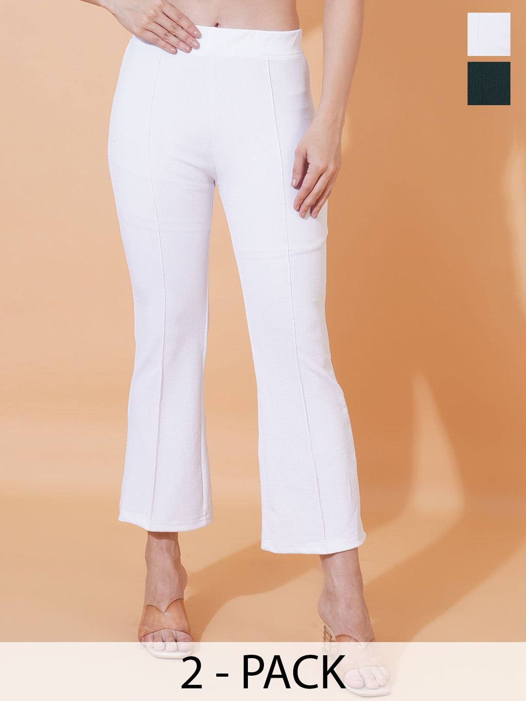 LECOWAR Pack of 2 Women Solid Bootcut Trousers