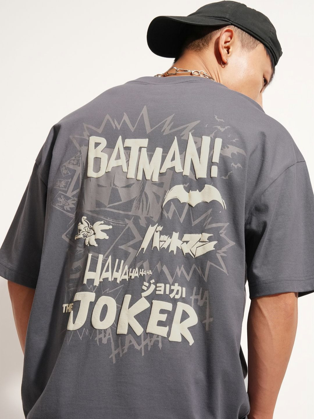 HIGHLANDER Typography Printed Batman Round Neck Oversized T-shirt