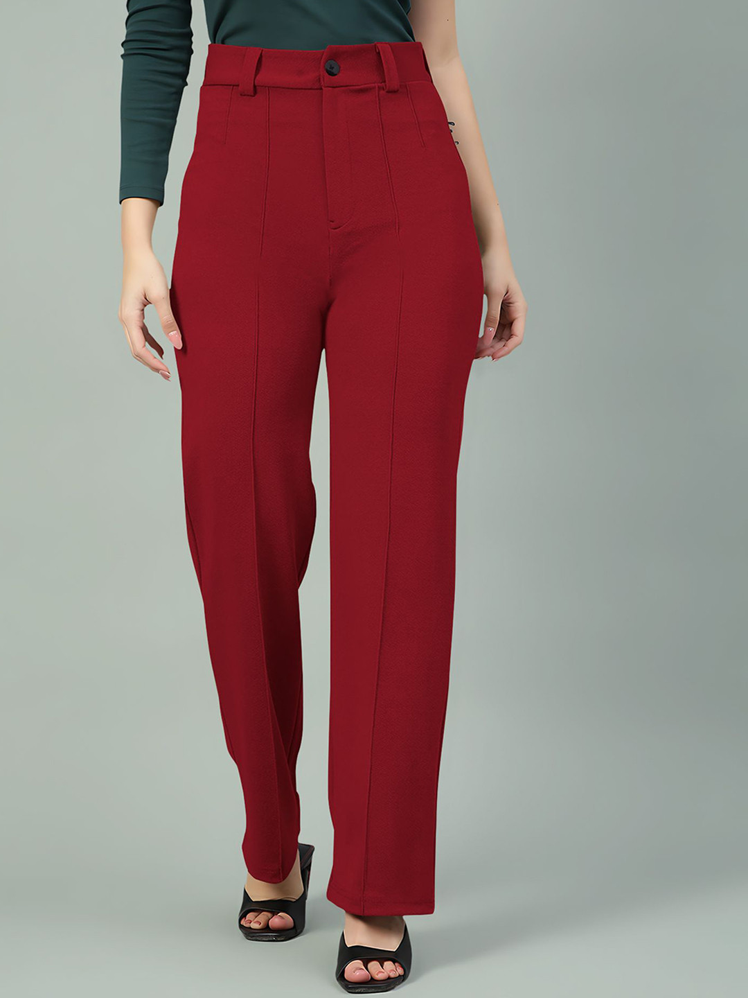 Dream Beauty Fashion Women Straight Fit High-Rise Pleated Regular Trousers