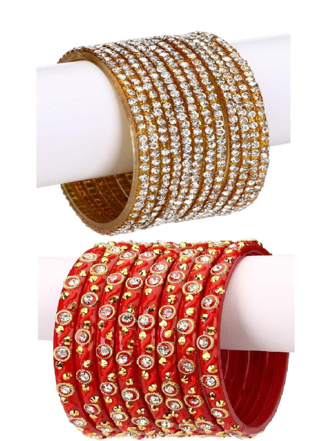 Somil Stylish Glass & Fancy Bangle, Fashion, Regularly, White & Red, Combo Of 2 Set