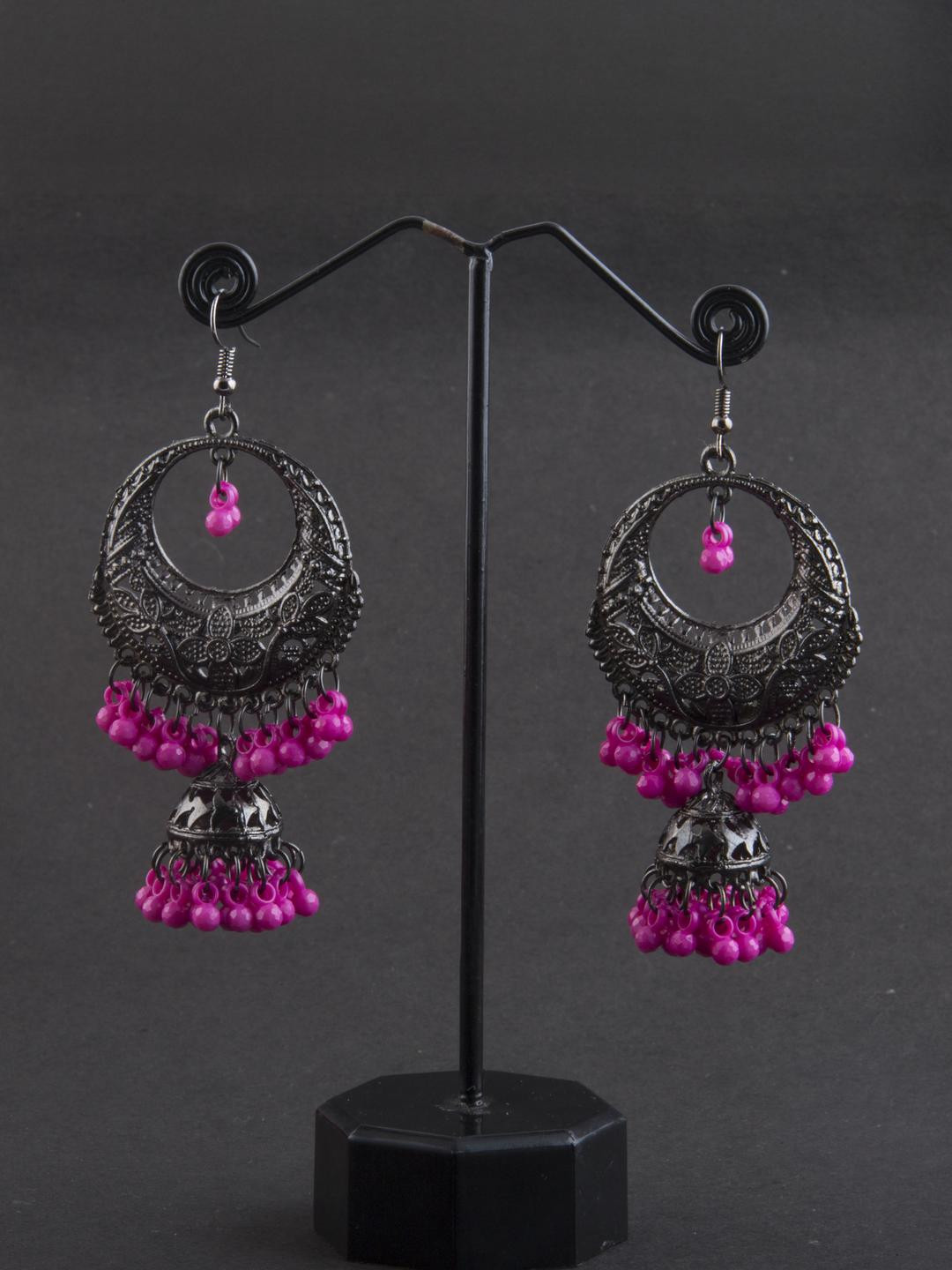 Creative Frogs Silver-Plated Artificial Beads Studded Alloy Drop Earrings