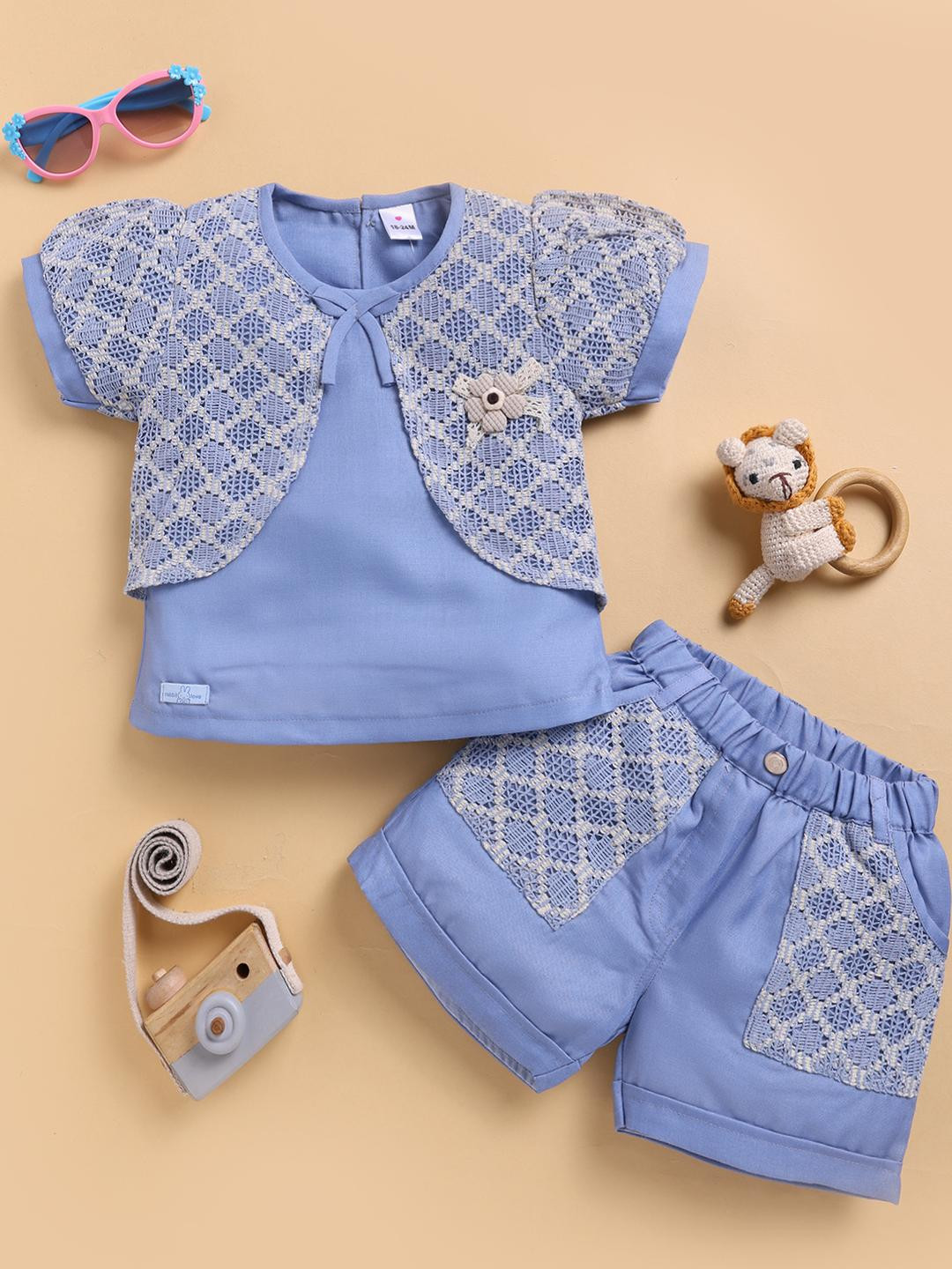 I LOVE MOM Girls Checked Top with Shorts