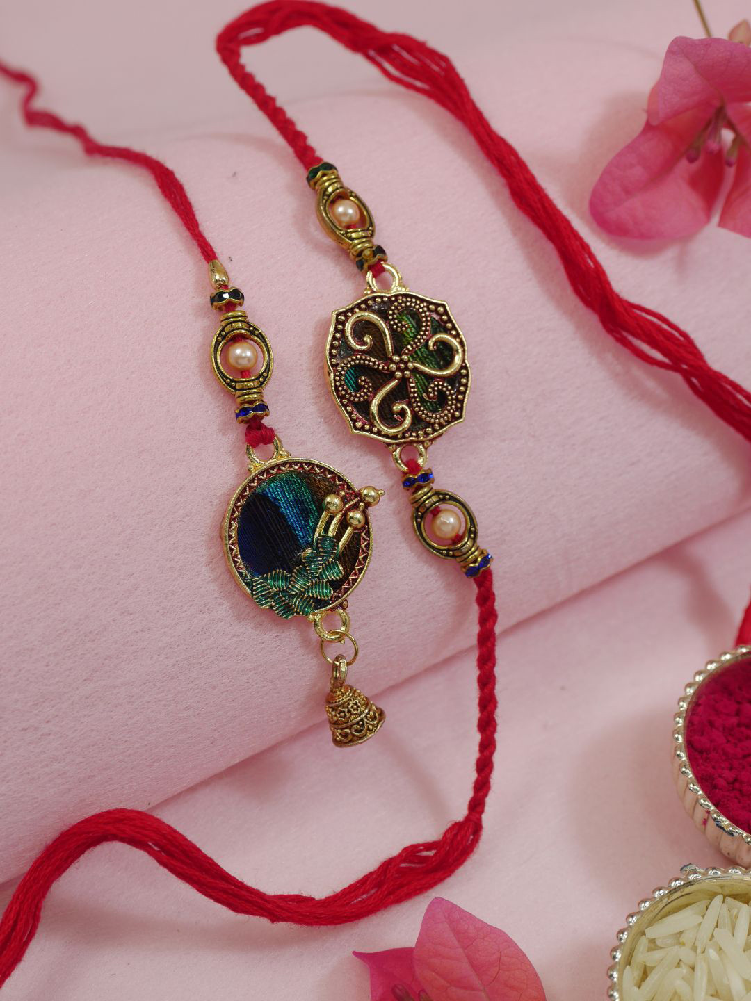 I Jewels Designer Set O f 2Classic Hanging Bhaiya Bhabhi Lumba Rakhi Bracelet