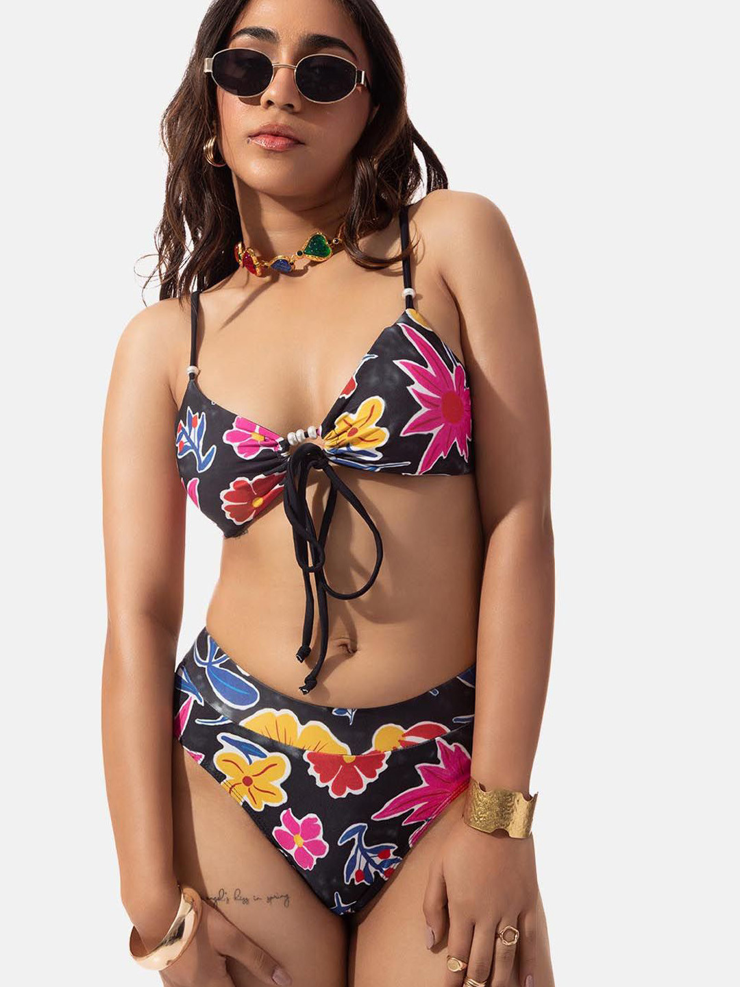 Lemonlords Floral Print High Waist Bikini Bottom