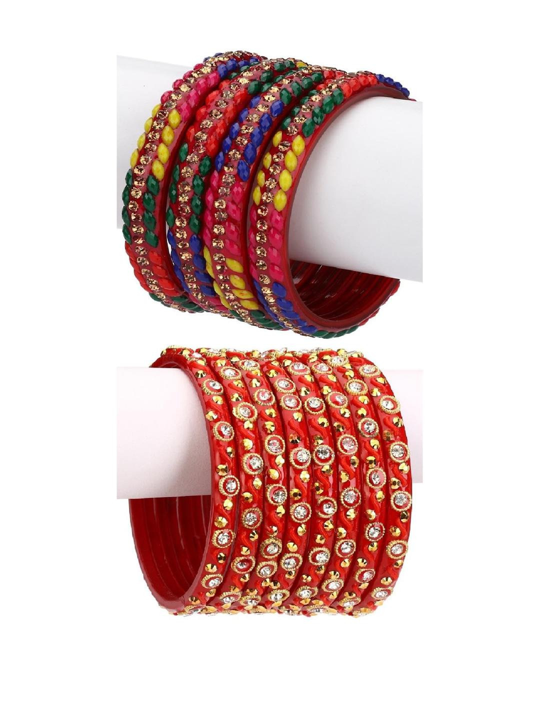 Somil Colorful Glass Bangles Multicolor & Red, Combo Of 2 Set