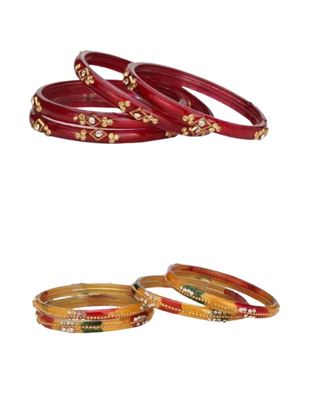Somil Fashionable Glass Bangles/Kada Combo of 2  Chips & Beads Pack Of 8