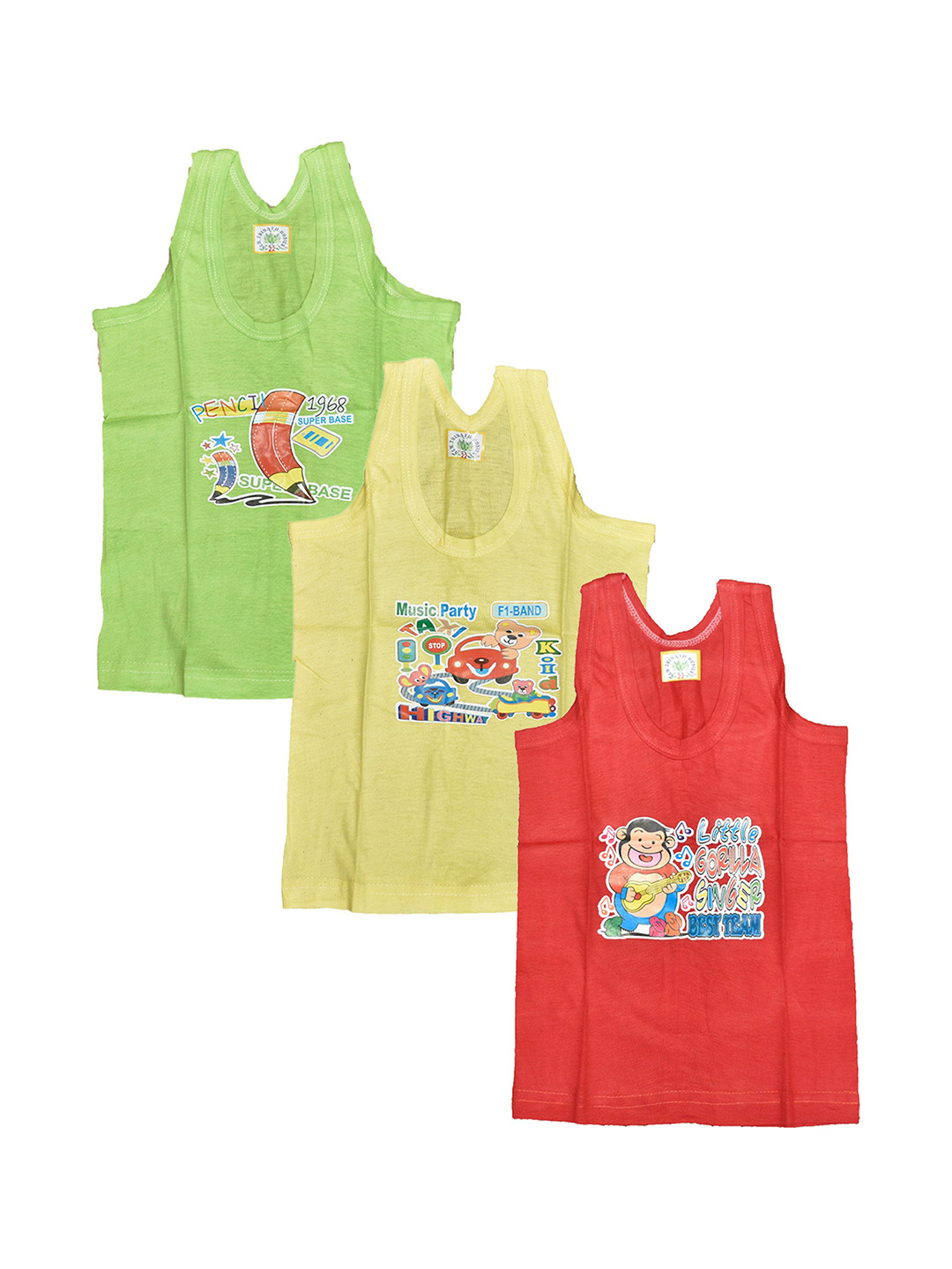 NEW TRINATH HOSIERY Kids Pack Of 3 Printed Cotton Basic Vests NNT-01