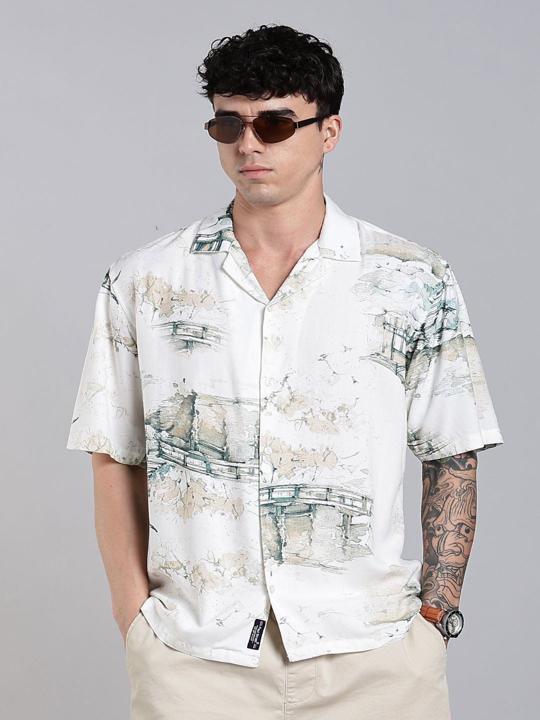 PAUL STREET Seavor Abstract Printed Cuban Collar Comfort Boxy Casual Shirt