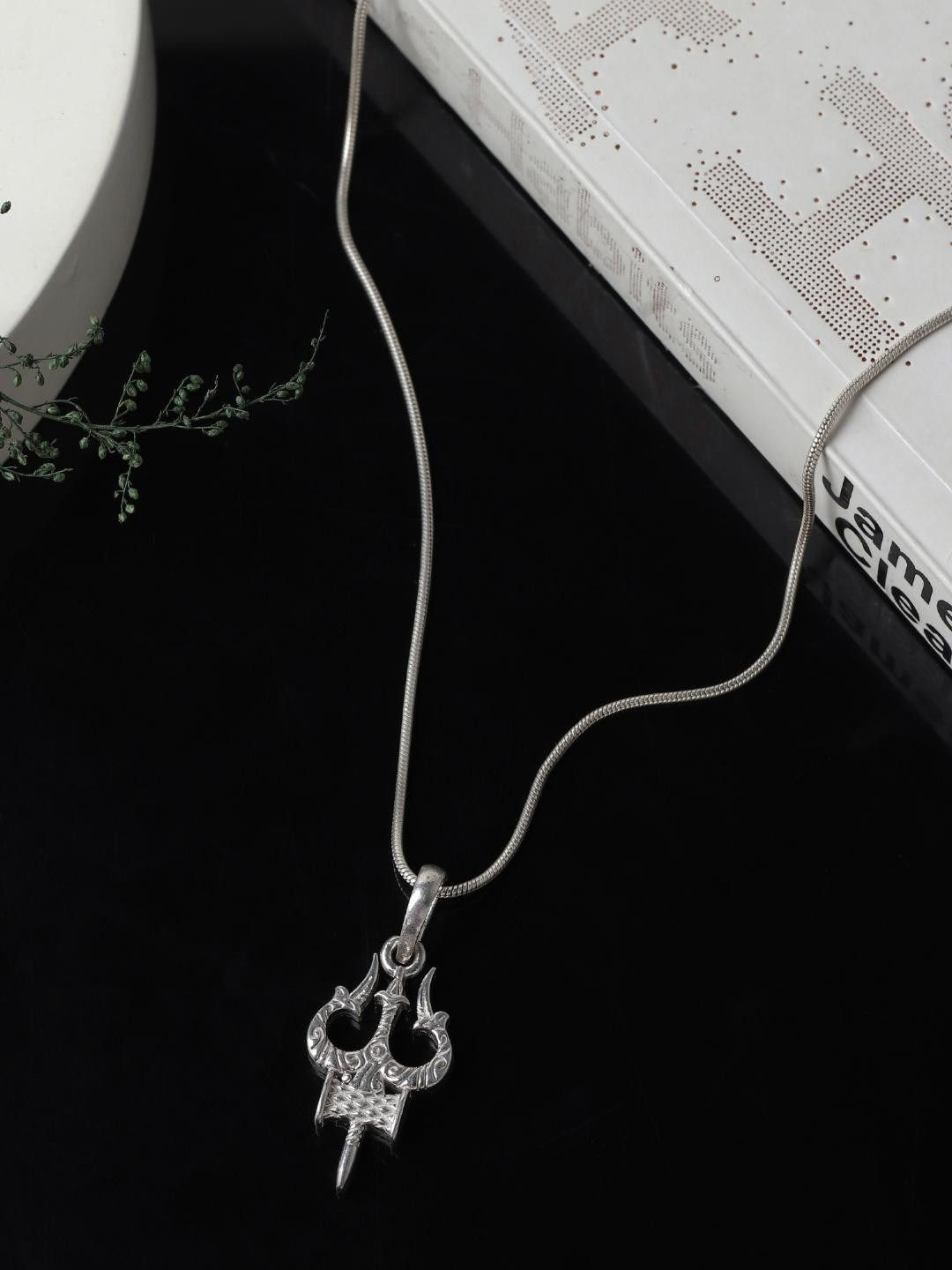 P. R. PRINTS Stainless Steel Silver-Plated Mighty Trishul Pendants With Chains