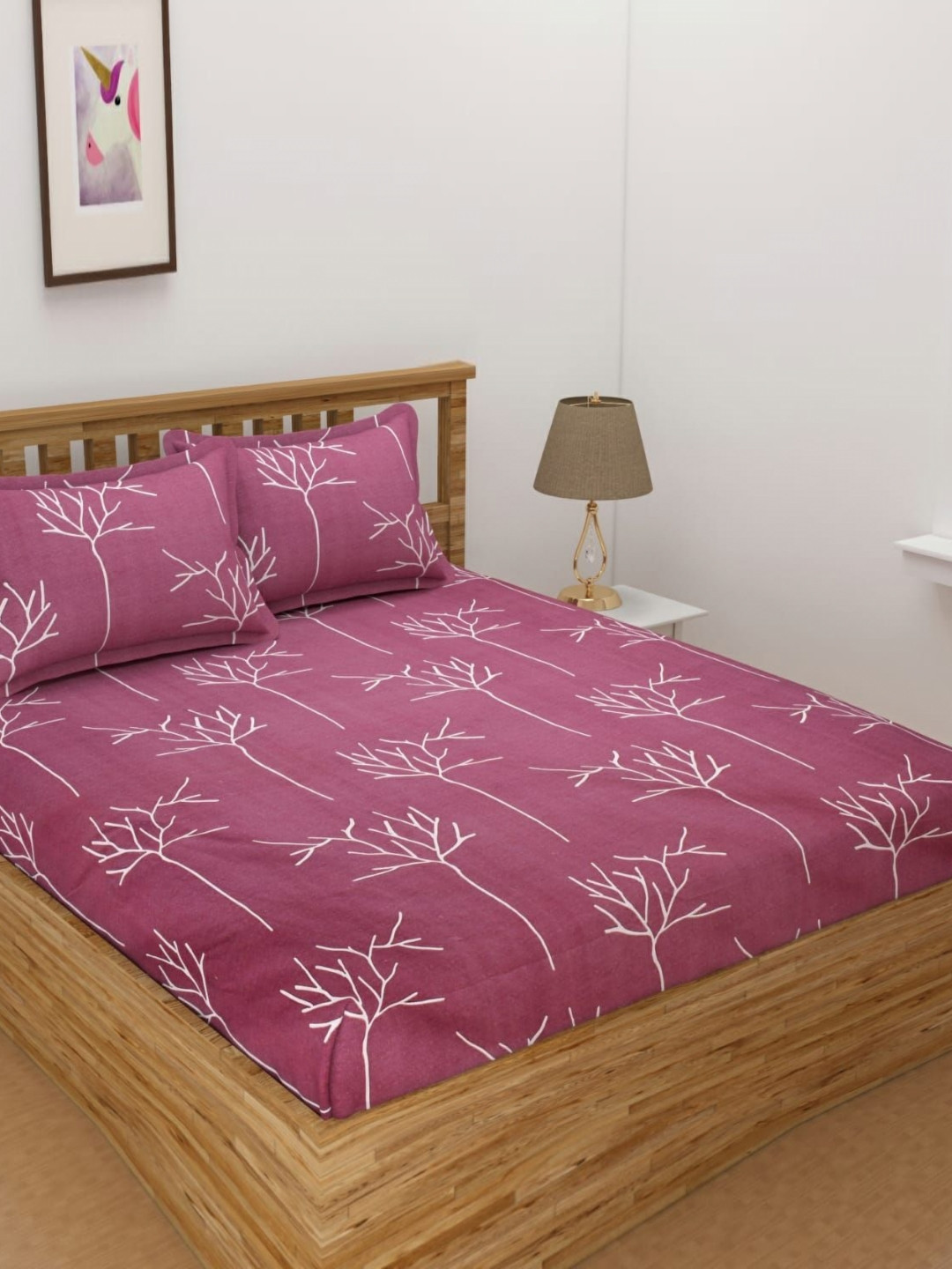 B' Decorlish Purple Floral Printed 220 TC Cotton Queen Bedsheet Set 1.82 m x 1.92 m