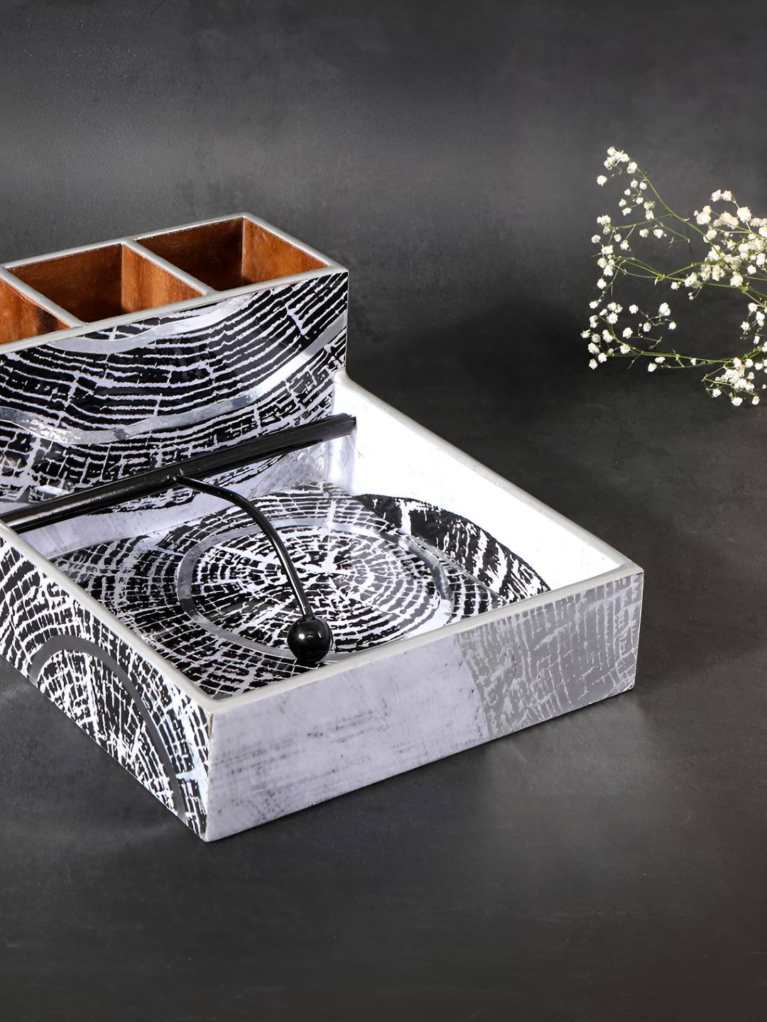 THE HOME CO. Grey Printed Wooden Tissue Holders