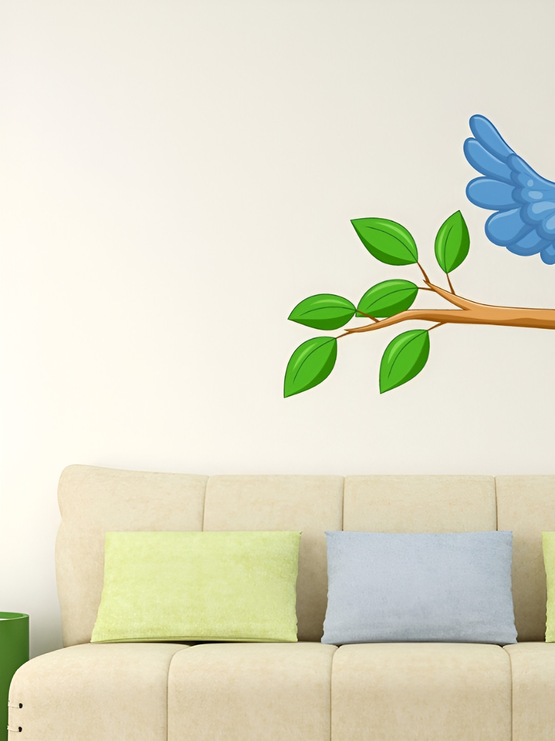 LANSTICK Blue & Brown Printed Crazy Bird Flying Wall Sticker