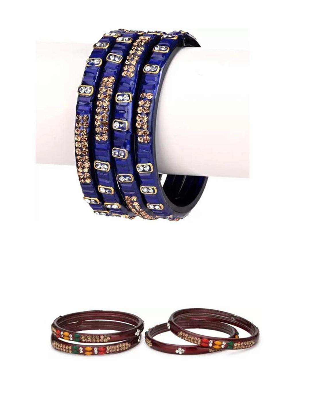 Somil Fashionable Glass Bangles/Kada Set With Colorful Chips & Beads - Pack Of 8