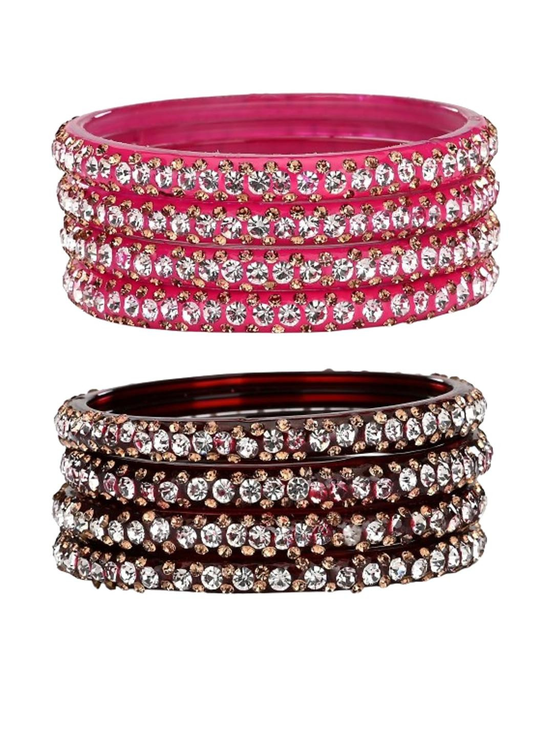 Somil Glass Bangles/Kadas Combo Of 2 Set, Pink & Brown