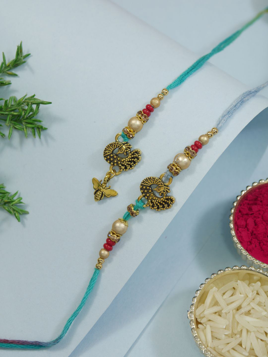 I Jewels Designer Set O f 2 Unique Peacock Design Hanging Bhaiya Bhabhi Lumba Rakhi