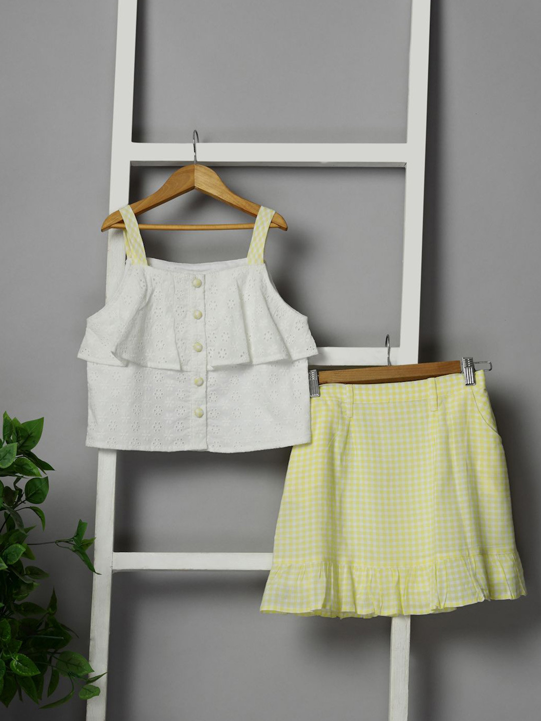Budding Bees Girls Pure Cotton Shoulder Straps Top With Skirt