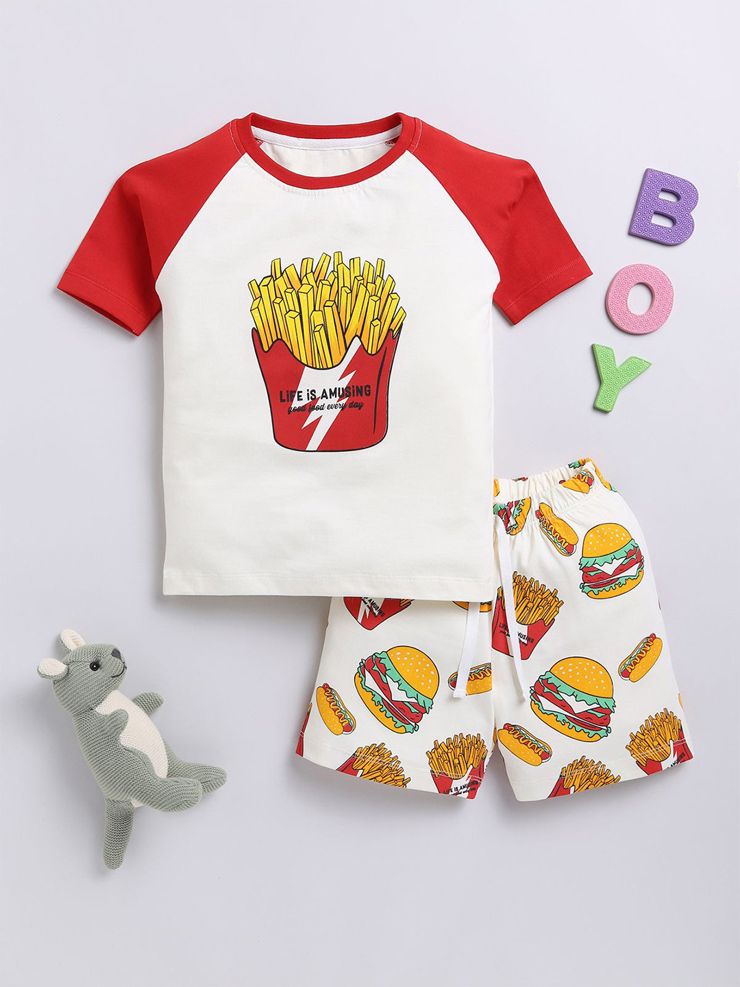 LITTLE FIGHTER Boys Printed Pure Cotton T-Shirt With Shorts