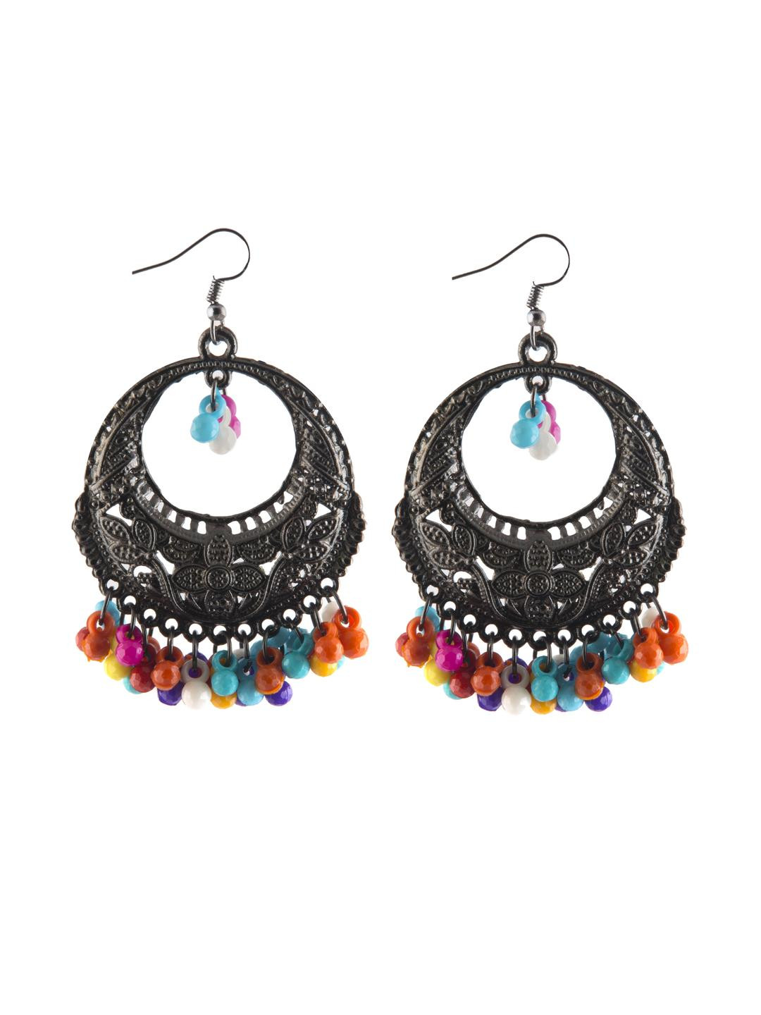 Creative Frogs Black Multicolor Jhumki Oxidised Earring
