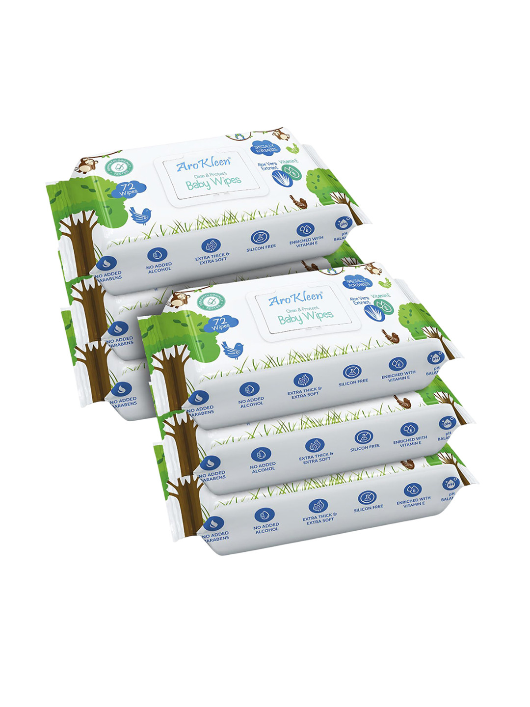 Arokleen Set Of 6 Clean & Protect Baby Wipes- 72 Wipes Each